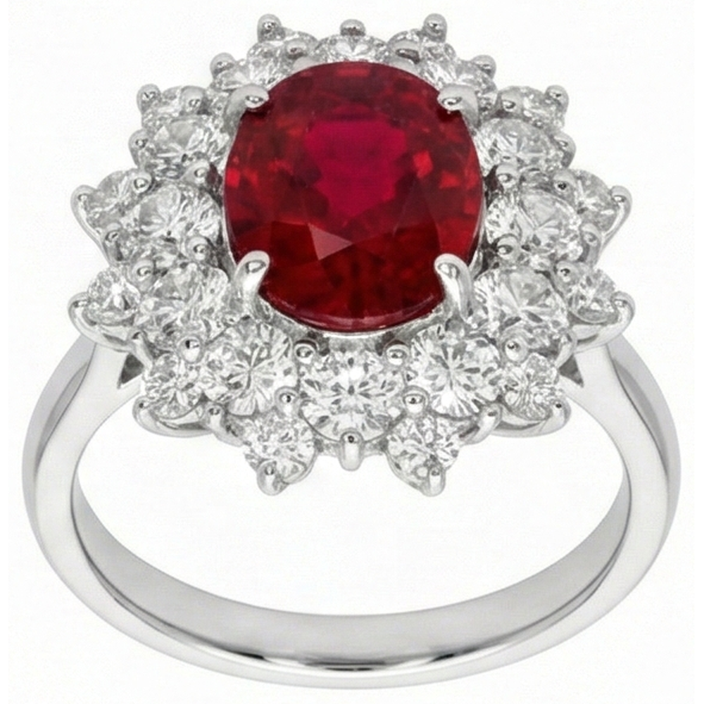 6.50 Ct Red Ruby With Natural Earth Mined Diamonds Ring White Gold