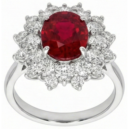 6.50 Ct Red Ruby With Natural Earth Mined Diamonds Ring White Gold