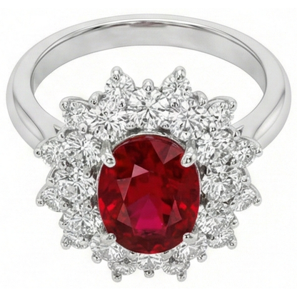 6.50 Ct Red Ruby With Natural Earth Mined Diamonds Ring White Gold