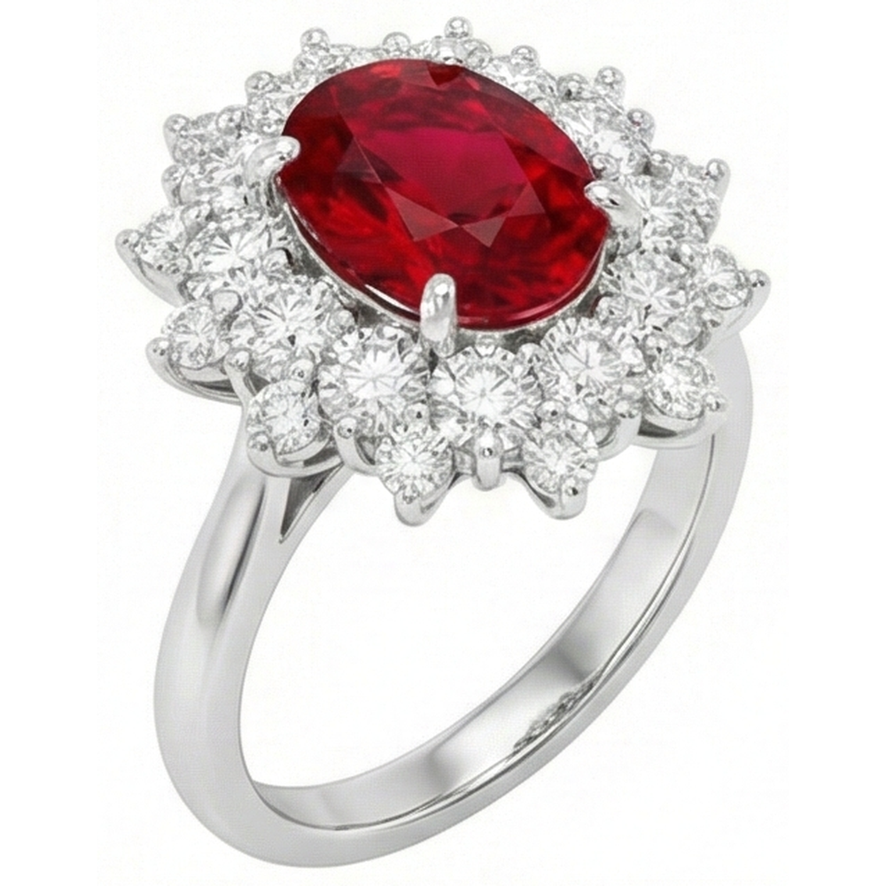 6.50 Ct Red Ruby With Natural Earth Mined Diamonds Ring White Gold