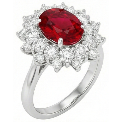 6.50 Ct Red Ruby With Natural Earth Mined Diamonds Ring White Gold