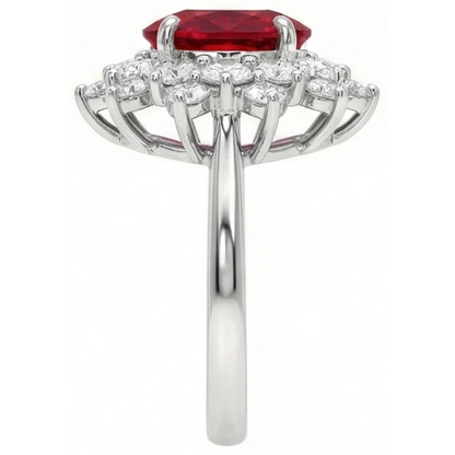 6.50 Ct Red Ruby With Natural Earth Mined Diamonds Ring White Gold