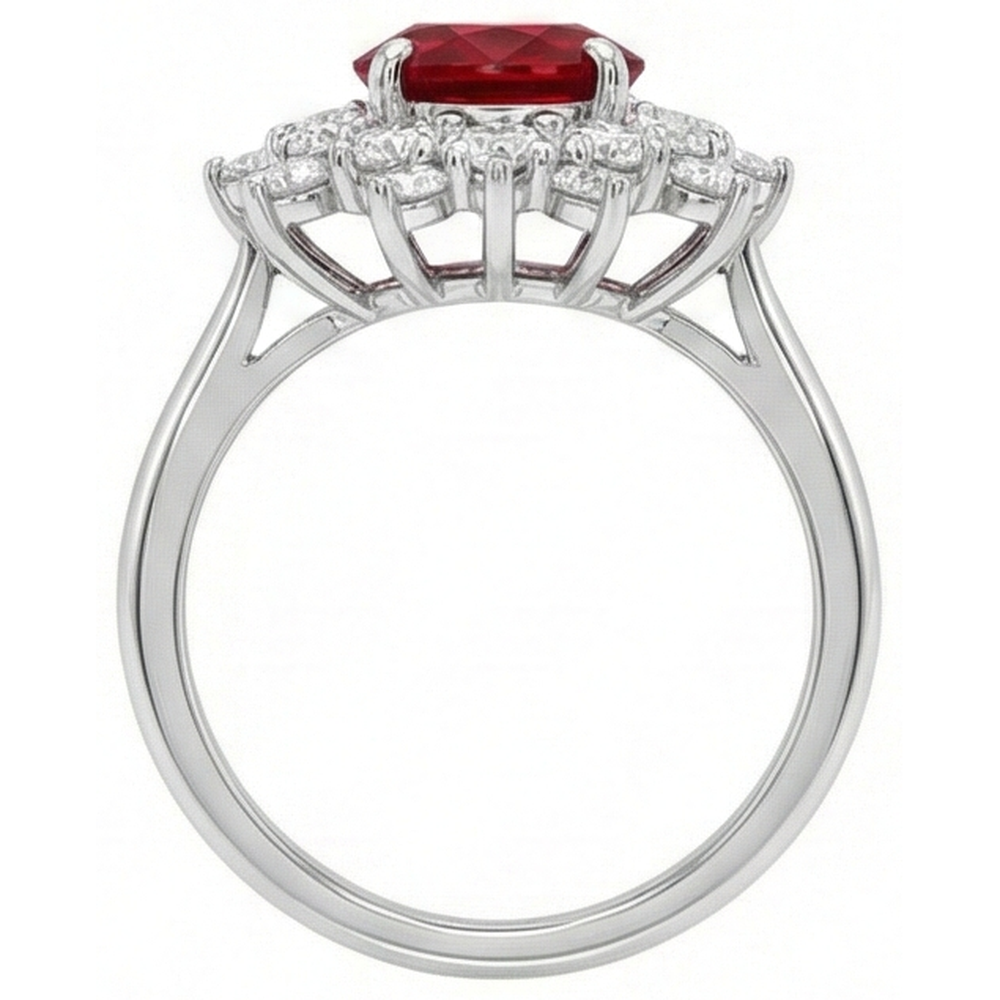 6.50 Ct Red Ruby With Natural Earth Mined Diamonds Ring White Gold