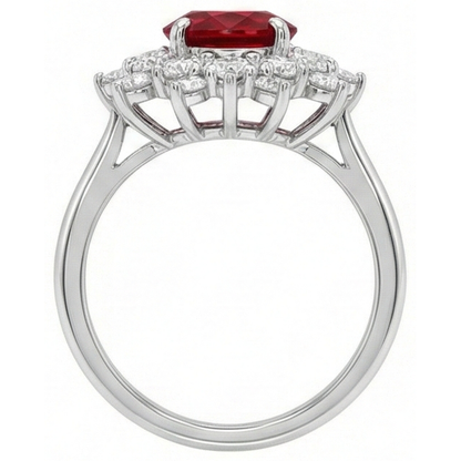 6.50 Ct Red Ruby With Natural Earth Mined Diamonds Ring White Gold
