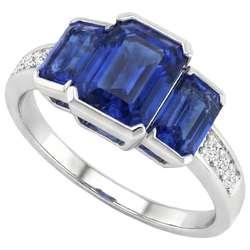 6.51 Ct 3-Stone Gold Anniversary Ring Sri Lankan Sapphire Natural Earth Mined Diamonds
