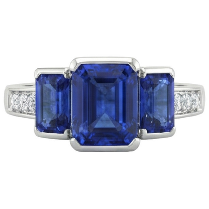 6.51 Ct 3-Stone Gold Anniversary Ring Sri Lankan Sapphire Natural Earth Mined Diamonds