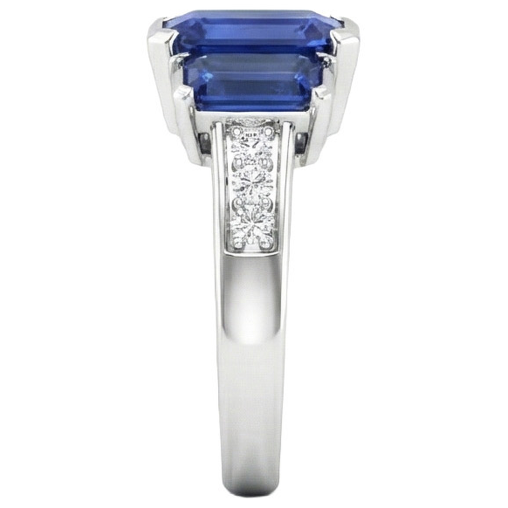 6.51 Ct 3-Stone Gold Anniversary Ring Sri Lankan Sapphire Natural Earth Mined Diamonds