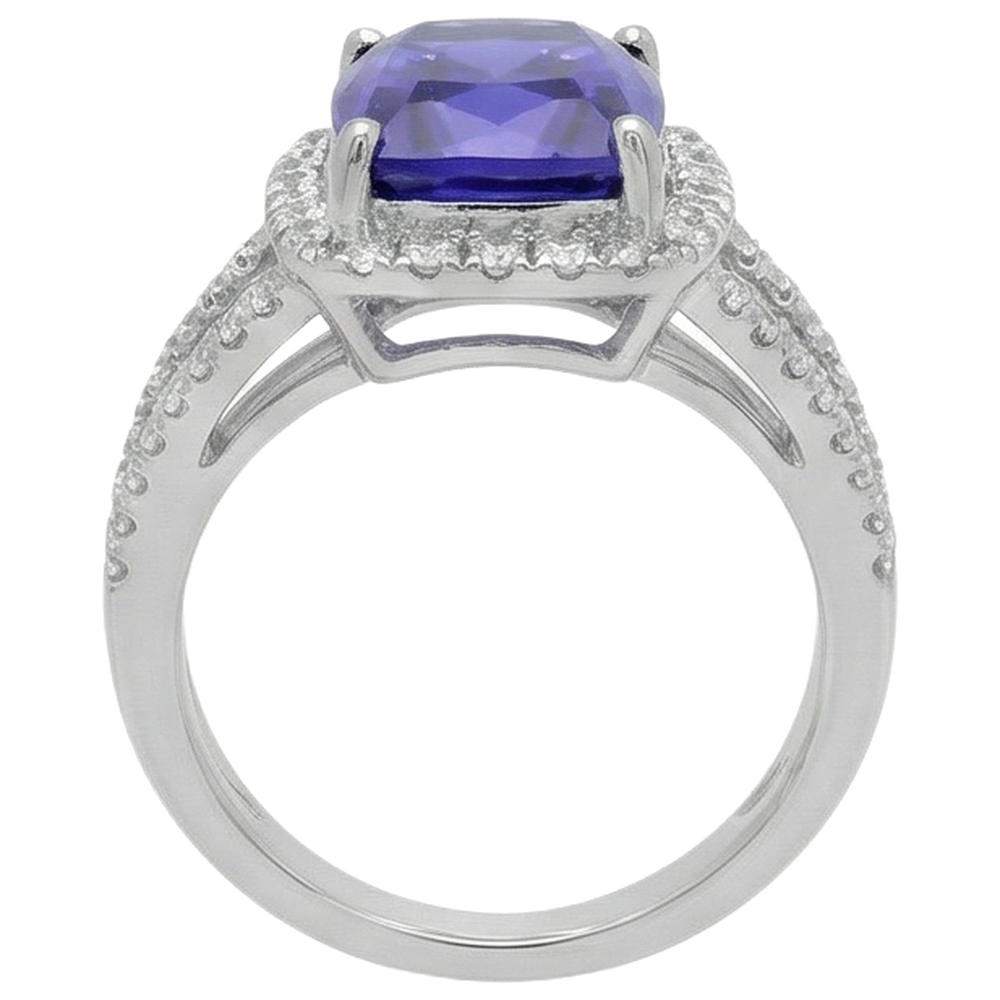 6.55 Carats Fancy Ring Cushion AAA Tanzanite And Natural Earth Mined Diamonds Jewelry