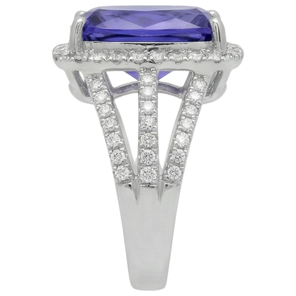 6.55 Carats Fancy Ring Cushion AAA Tanzanite And Natural Earth Mined Diamonds Jewelry