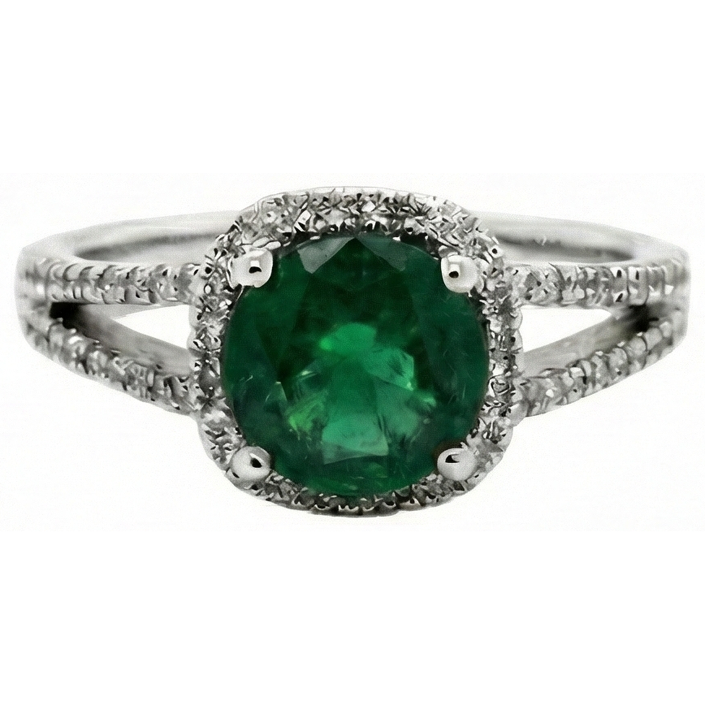 6.55 Ct Round Cut Green Emerald GIA Natural Earth Mined Diamond Ring White Gold 14K