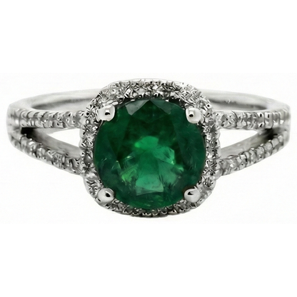 6.55 Ct Round Cut Green Emerald GIA Natural Earth Mined Diamond Ring White Gold 14K