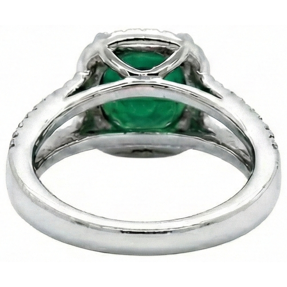 6.55 Ct Round Cut Green Emerald GIA Natural Earth Mined Diamond Ring White Gold 14K