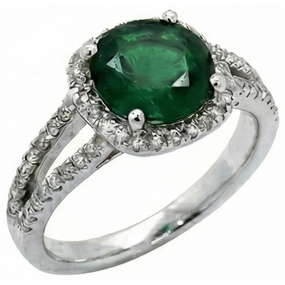 6.55 Ct Round Cut Green Emerald GIA Natural Earth Mined Diamond Ring White Gold 14K