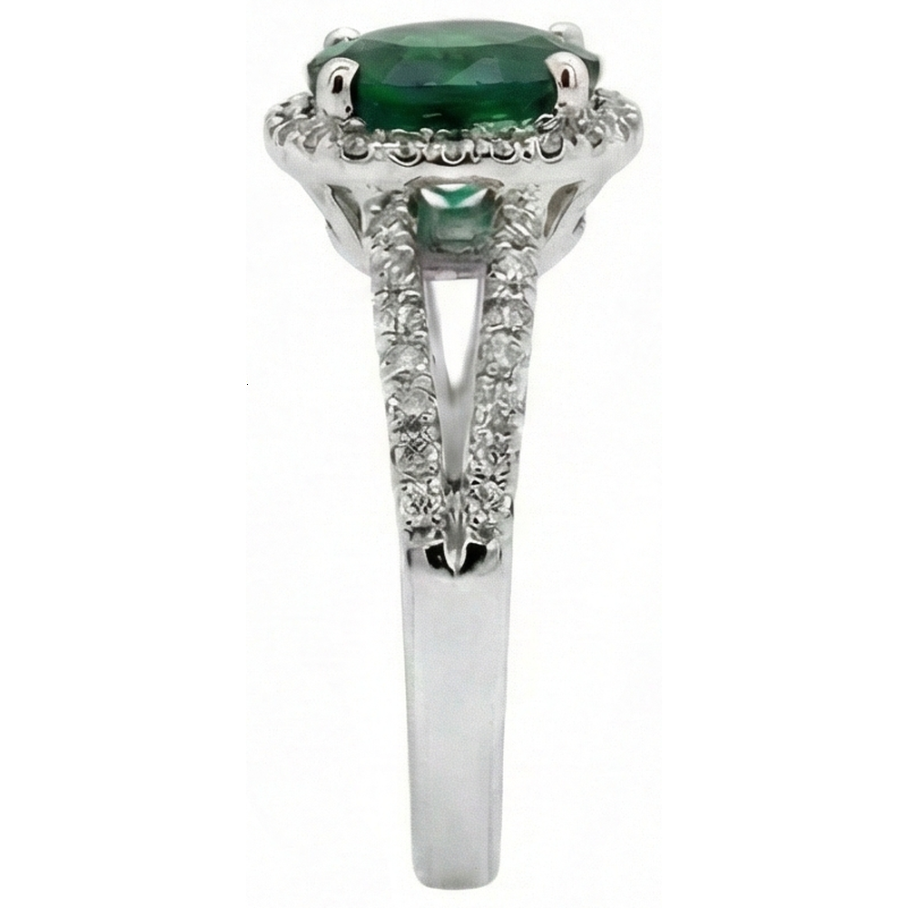 6.55 Ct Round Cut Green Emerald GIA Natural Earth Mined Diamond Ring White Gold 14K