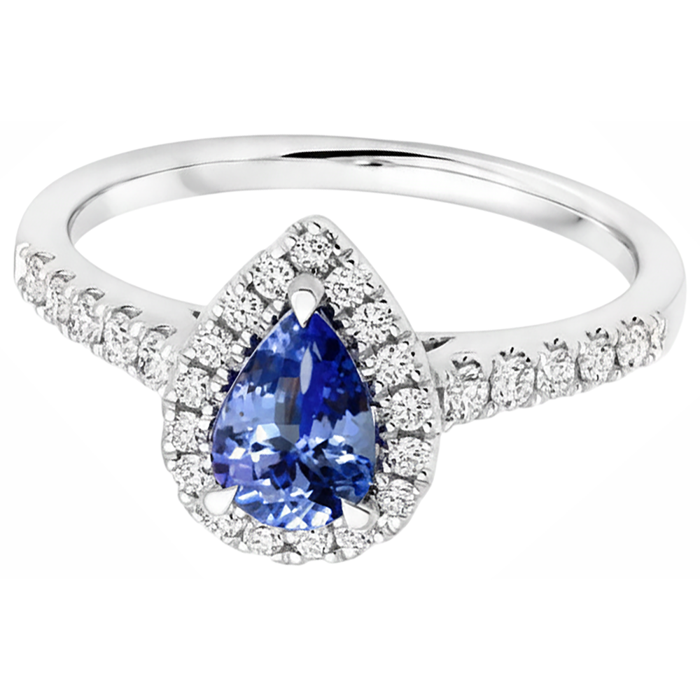 6.60 Carats Halo Tanzanite And Natural Earth Mined Diamonds Ring White Gold 14K
