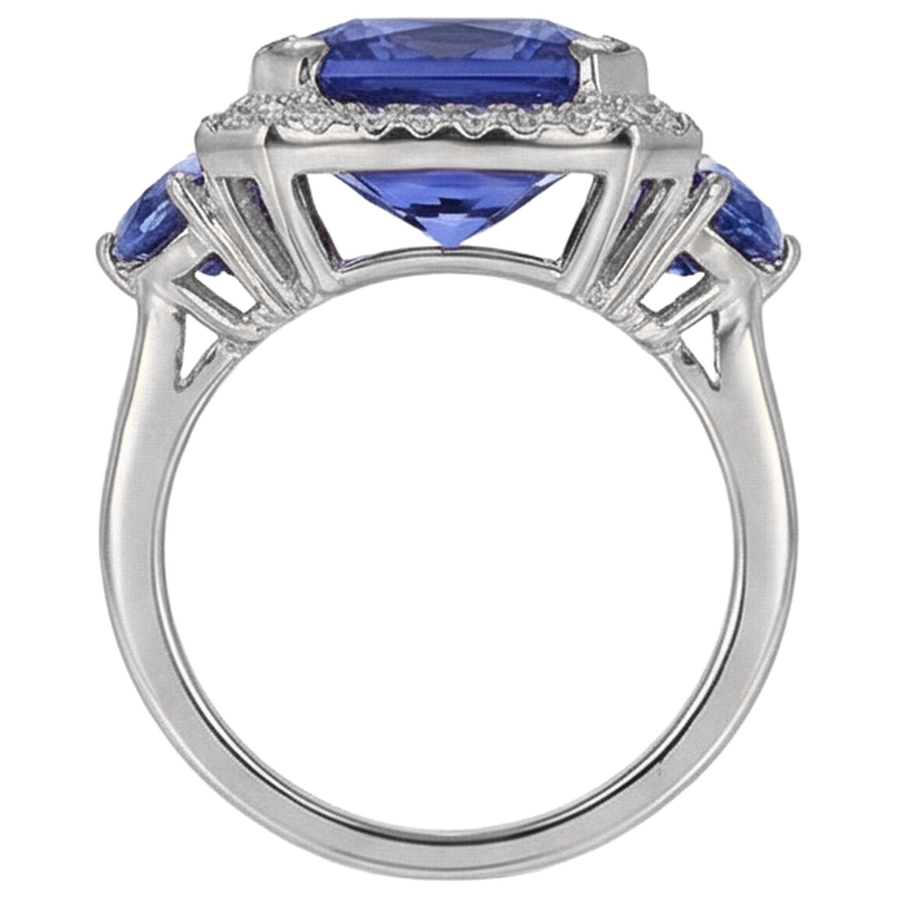 6.75 Carat Radiant Tanzanite And Round Natural Earth Mined Diamonds Fancy Statement Ring Gold