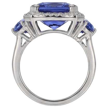 6.75 Carat Radiant Tanzanite And Round Natural Earth Mined Diamonds Fancy Statement Ring Gold