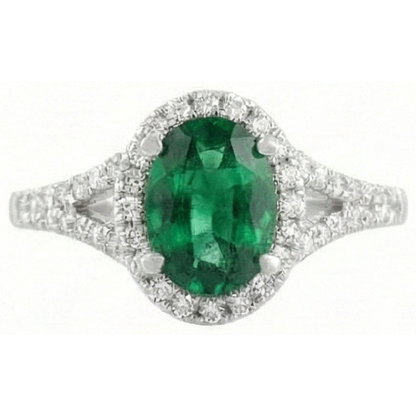 6.75 Carats Green Emerald GIA And Natural Earth Mined Diamond Ring White Gold 14K