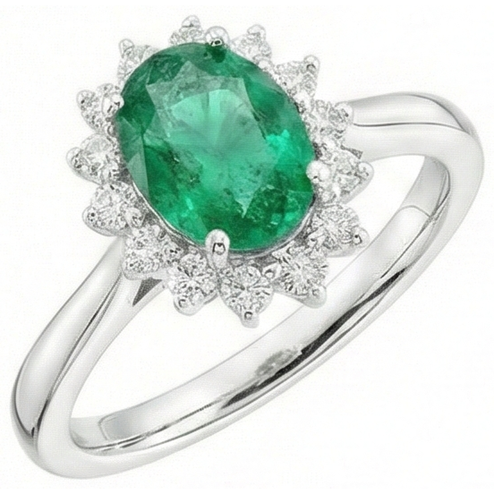 6.75 Carats Green Emerald GIA And Natural Earth Mined Diamonds Engagement Ring 14K White Gold