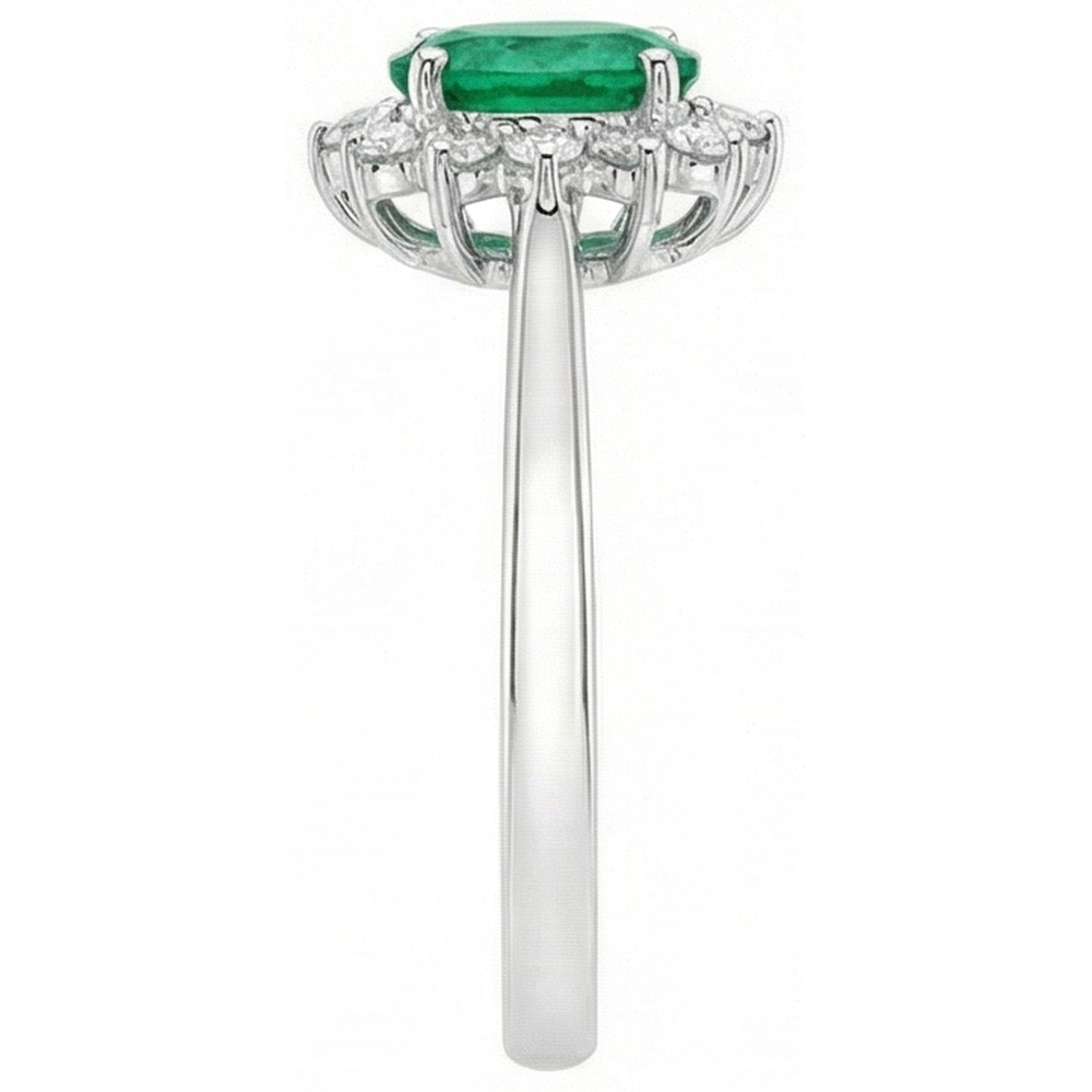 6.75 Carats Green Emerald GIA And Natural Earth Mined Diamonds Engagement Ring 14K White Gold