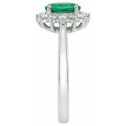 6.75 Carats Green Emerald GIA And Natural Earth Mined Diamonds Engagement Ring 14K White Gold