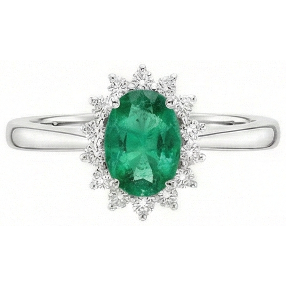 6.75 Carats Green Emerald GIA And Natural Earth Mined Diamonds Engagement Ring 14K White Gold