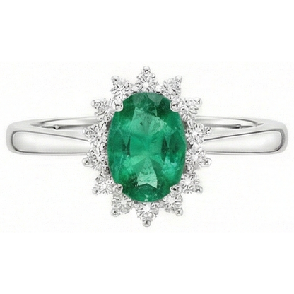 6.75 Carats Green Emerald GIA And Natural Earth Mined Diamonds Engagement Ring 14K White Gold
