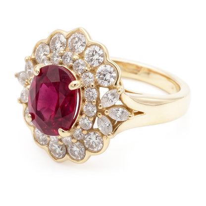 6.75 Carats Red Tourmaline And White Natural Earth Mined Diamonds Ring Yellow Gold 14K