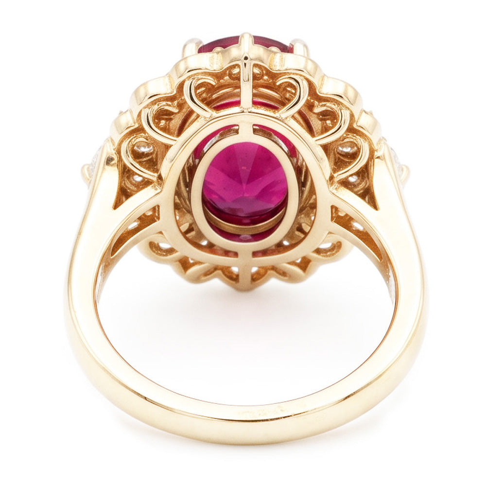 6.75 Carats Red Tourmaline And White Natural Earth Mined Diamonds Ring Yellow Gold 14K