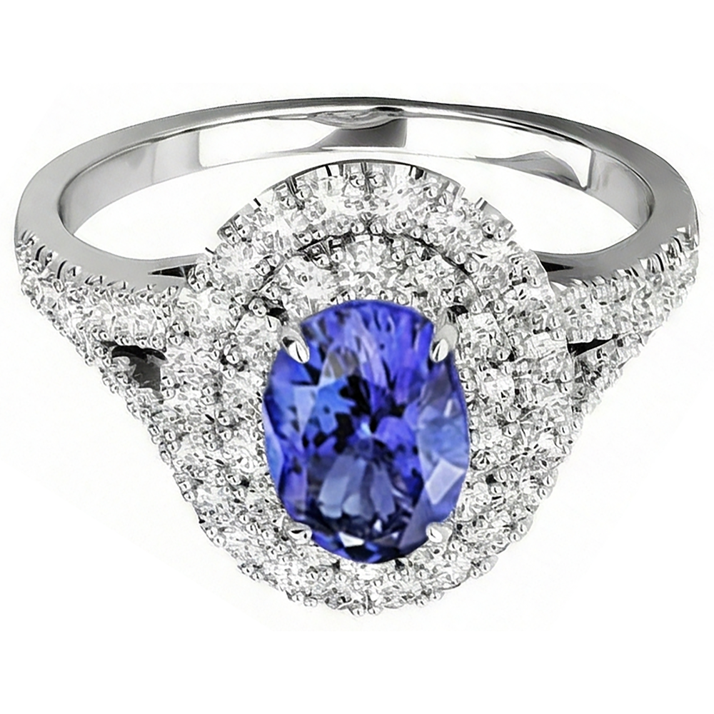 6.75 Carats Tanzanite And Natural Earth Mined Diamonds Ring 14K White Gold