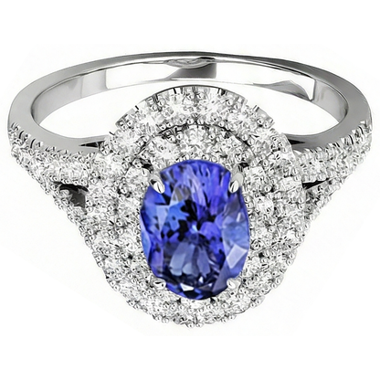 6.75 Carats Tanzanite And Natural Earth Mined Diamonds Ring 14K White Gold