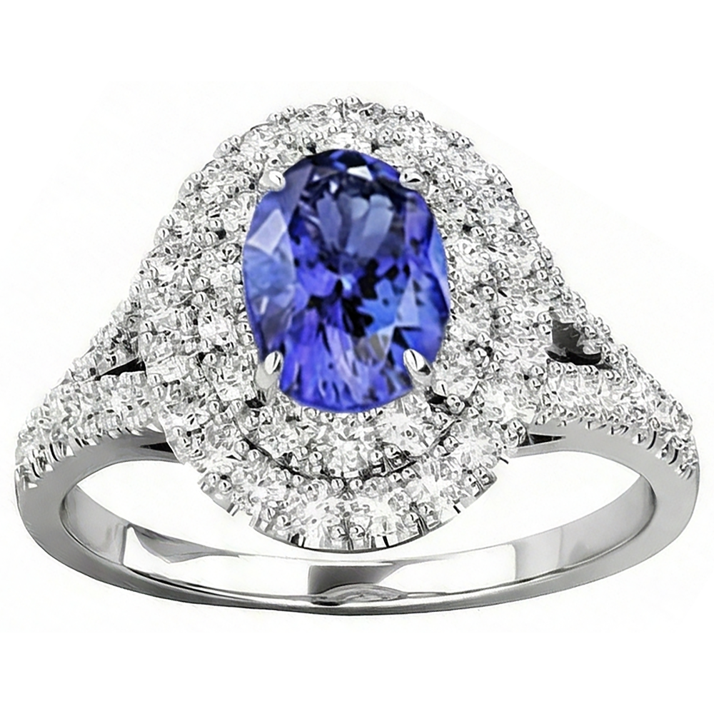 6.75 Carats Tanzanite And Natural Earth Mined Diamonds Ring 14K White Gold
