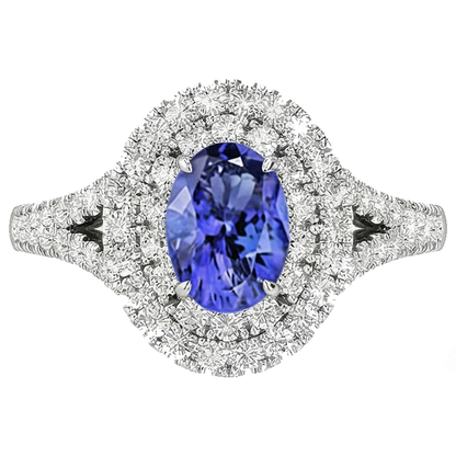 6.75 Carats Tanzanite And Natural Earth Mined Diamonds Ring 14K White Gold