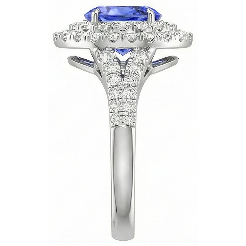 6.75 Carats Tanzanite And Natural Earth Mined Diamonds Ring 14K White Gold