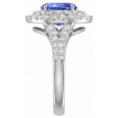6.75 Carats Tanzanite And Natural Earth Mined Diamonds Ring 14K White Gold