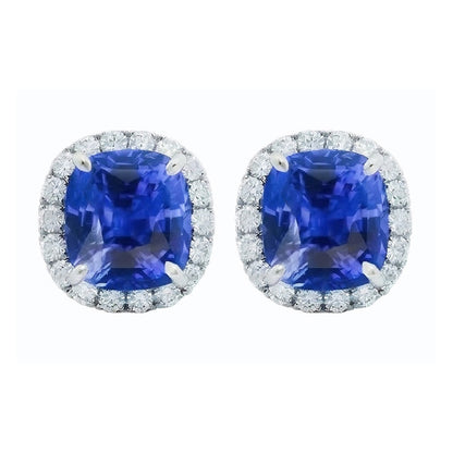 6.80 Carats Sapphire And IGI CERTIFIED Diamonds Lady Studs Earring White Gold 14K