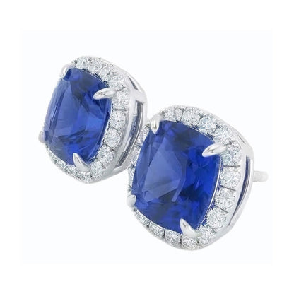 6.80 Carats Sapphire And IGI CERTIFIED Diamonds Lady Studs Earring White Gold 14K