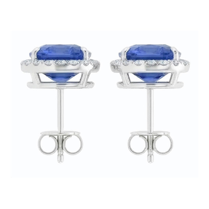 6.80 Carats Sapphire And IGI CERTIFIED Diamonds Lady Studs Earring White Gold 14K