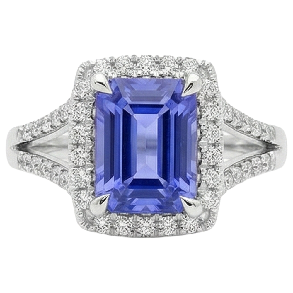 6.85 Ct Blue Tanzanite With Natural Earth Mined Diamonds Ring Gold White 14K