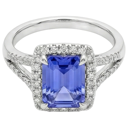 6.85 Ct Blue Tanzanite With Natural Earth Mined Diamonds Ring Gold White 14K