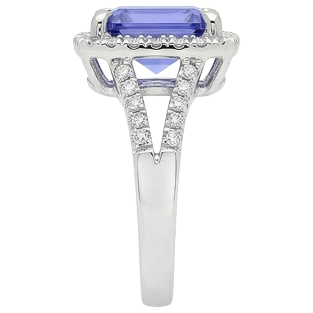 6.85 Ct Blue Tanzanite With Natural Earth Mined Diamonds Ring Gold White 14K