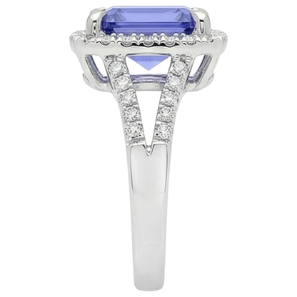 6.85 Ct Blue Tanzanite With Natural Earth Mined Diamonds Ring Gold White 14K