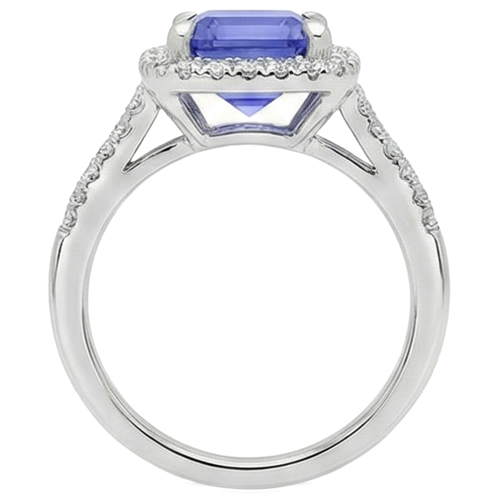 6.85 Ct Blue Tanzanite With Natural Earth Mined Diamonds Ring Gold White 14K
