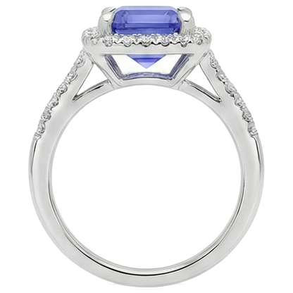 6.85 Ct Blue Tanzanite With Natural Earth Mined Diamonds Ring Gold White 14K
