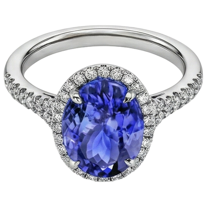 6.85 Ct Tanzanite With Halo Natural Earth Mined Diamonds Ring White Gold 14K