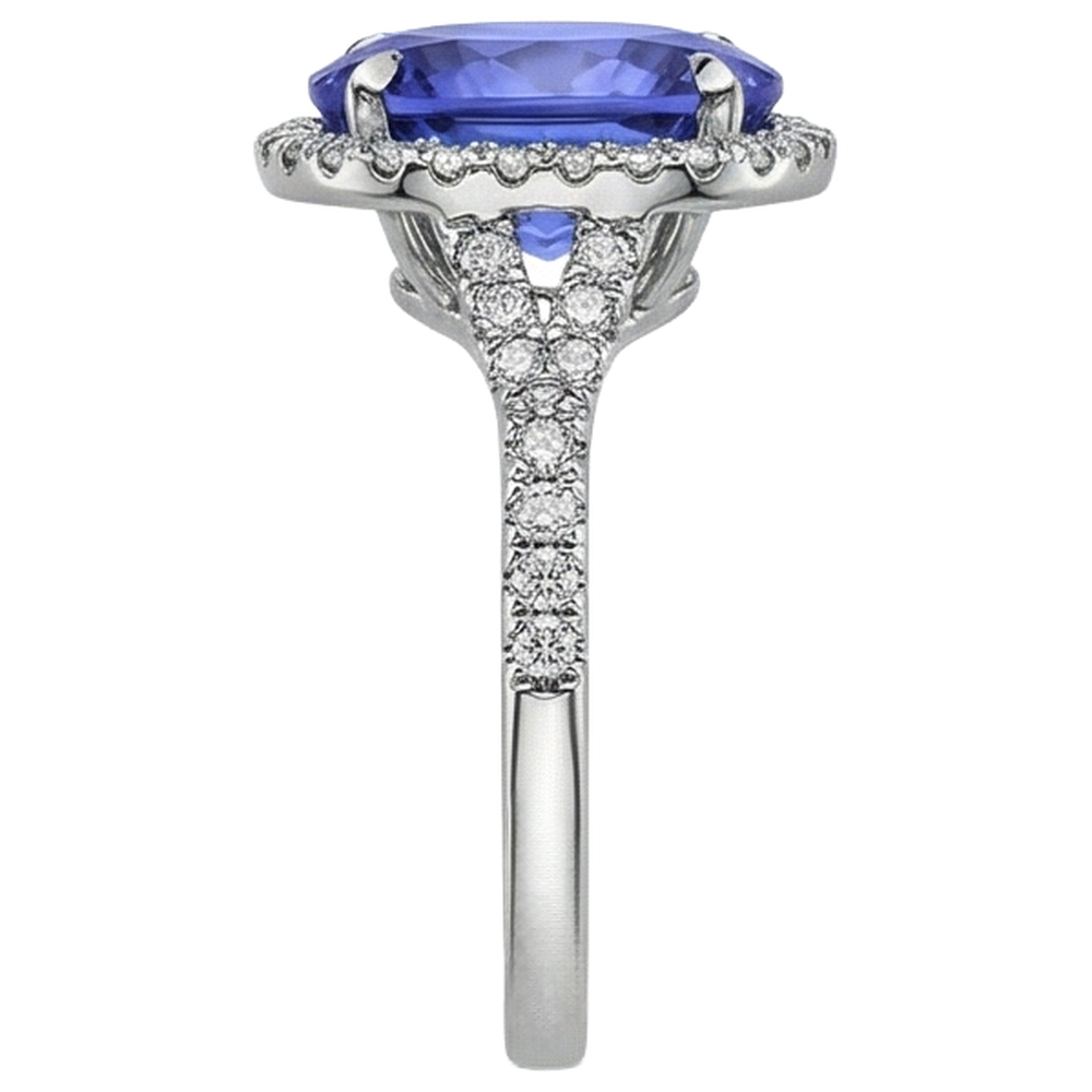 6.85 Ct Tanzanite With Halo Natural Earth Mined Diamonds Ring White Gold 14K