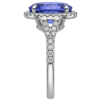 6.85 Ct Tanzanite With Halo Natural Earth Mined Diamonds Ring White Gold 14K