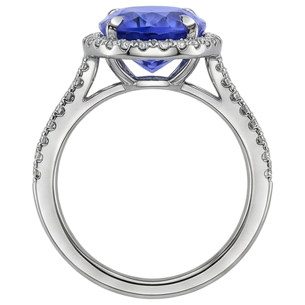 6.85 Ct Tanzanite With Halo Natural Earth Mined Diamonds Ring White Gold 14K