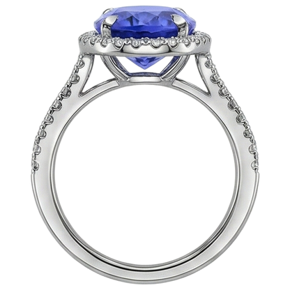 6.85 Ct Tanzanite With Halo Natural Earth Mined Diamonds Ring White Gold 14K