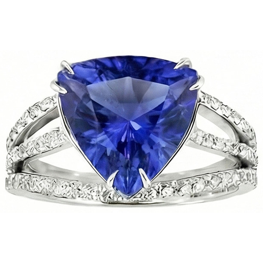 6 Carat Trillion Sri Lanka Sapphire Natural Earth Mined Diamonds Ring Jewelry
